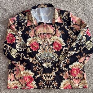 SHEIN Black and Gold Floral Long Sleeve Top Xxl